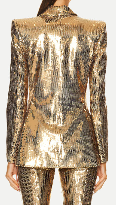 ALEXANDRA FITTED SEQUIN BLAZER IN GOLD