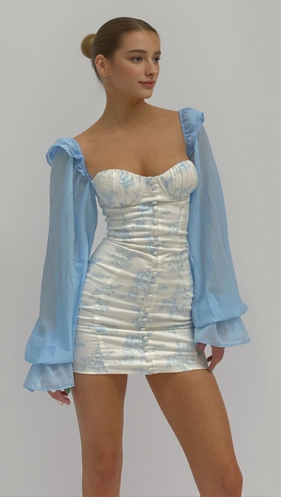 APRICOT FLARED SLEEVE PRINT MINI DRESS