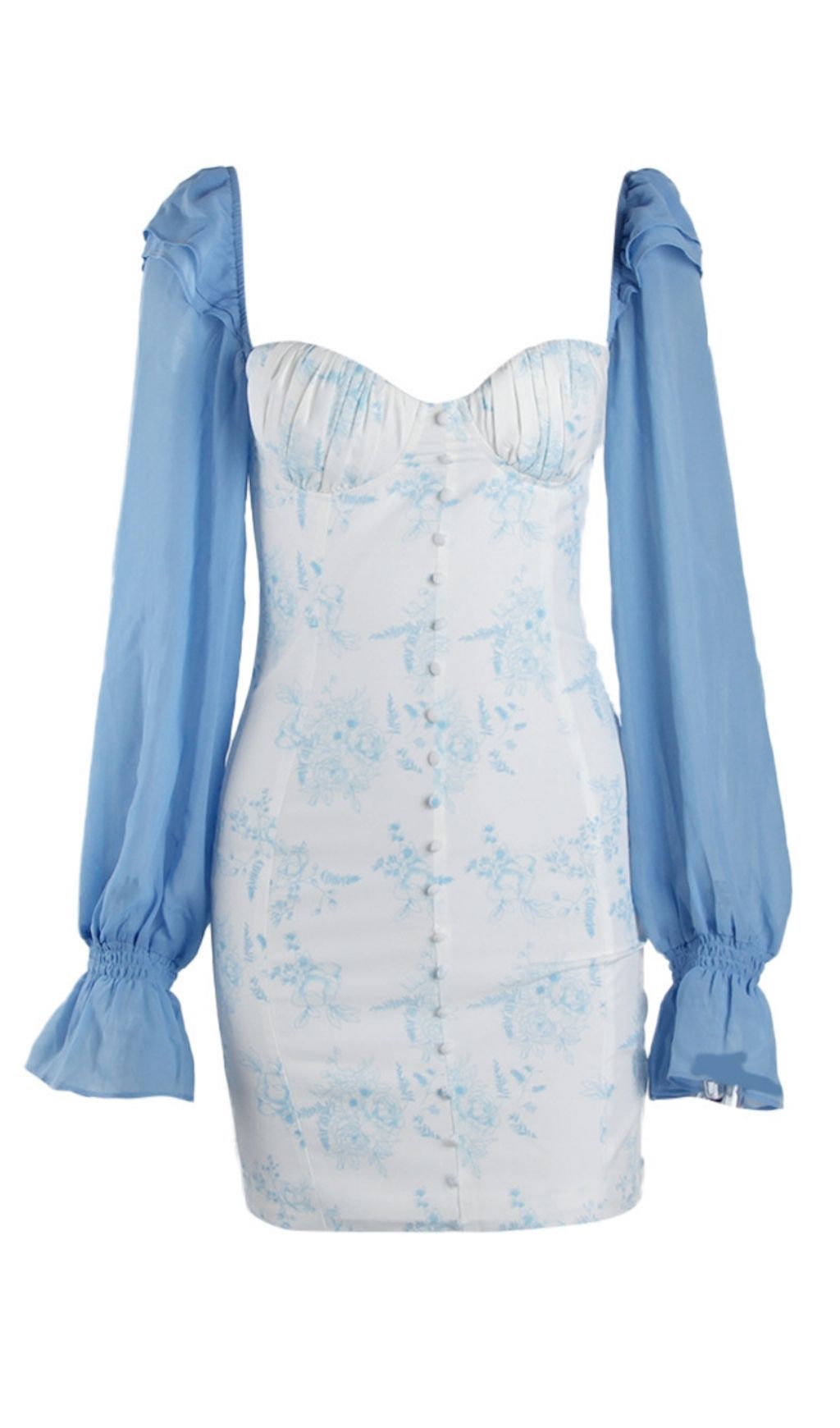 Aprikosenfarbenes Minikleid mit ausgestellten Ärmeln und Print 