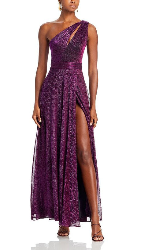 ONE SHOULDER CRINKLED METALLIC GOWN