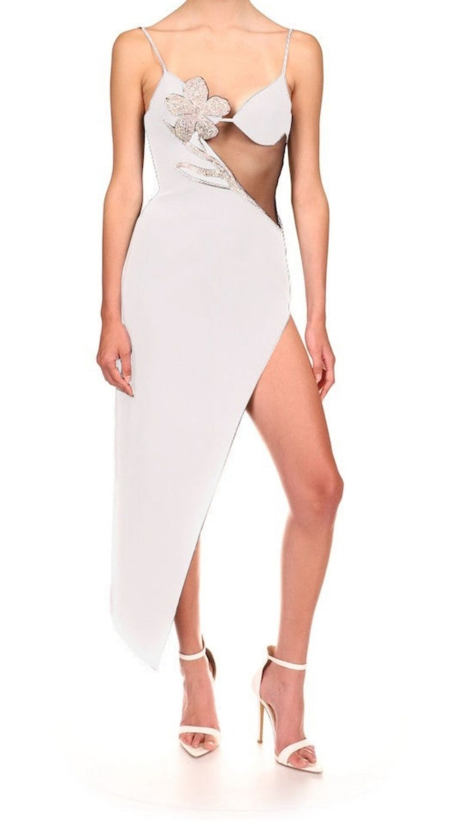 ASYMMETRIC CRYSTAL FLOWER DRESS IN BLACK