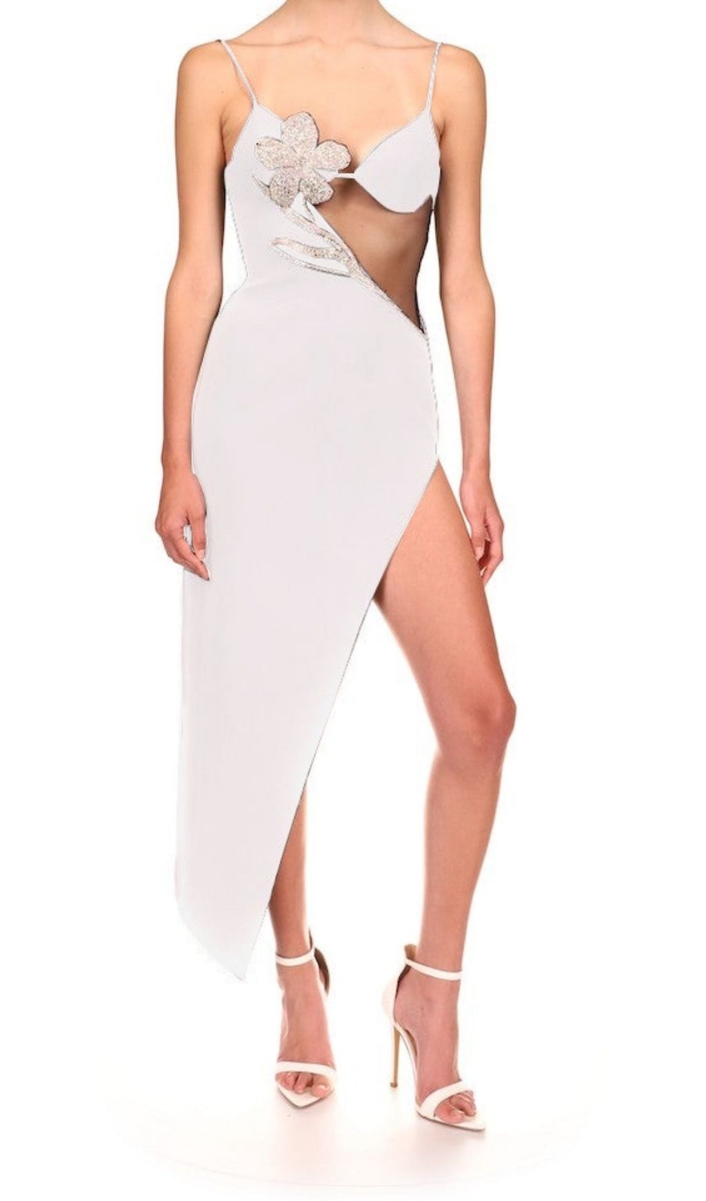 ASYMMETRISCHES KLEID MIT KRISTALLBLUMEN IN SCHWARZ