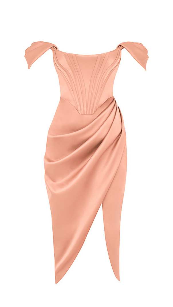 AIIZIE ASYMMETRIC SPLIT CORSET MIDI DRESS IN BLUSH - product image