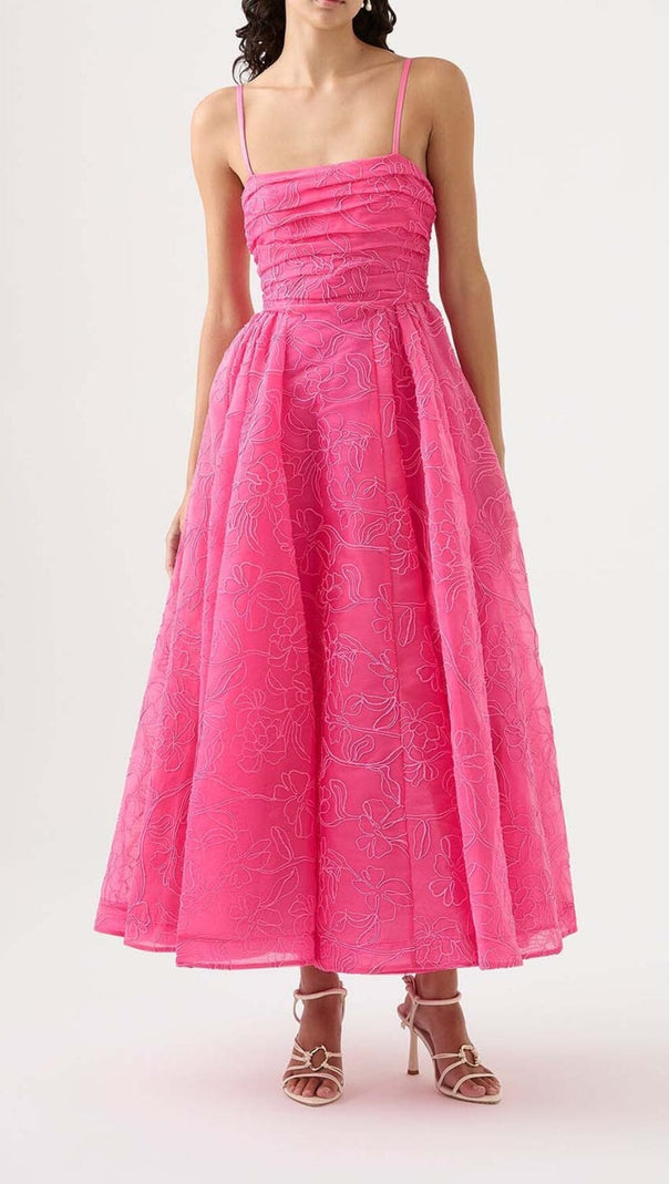 AIIZIE EMBROIDER MAXI DRESS IN HOT PINK - product image