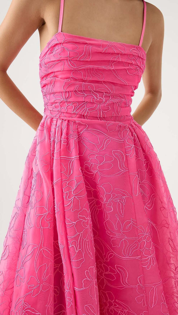 AIIZIE EMBROIDER MAXI DRESS IN HOT PINK - product image