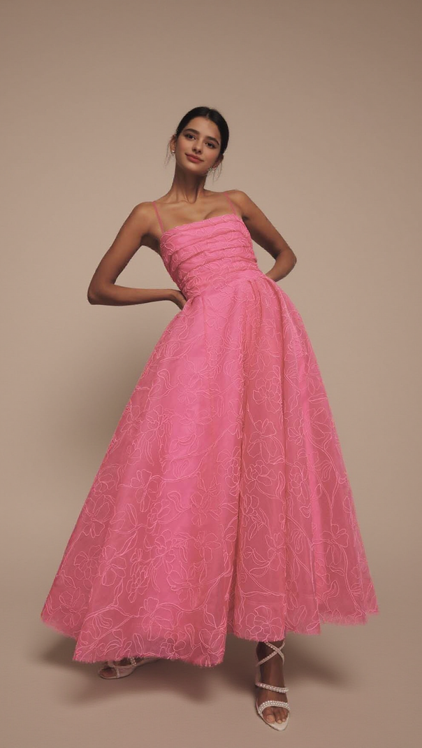 AIIZIE EMBROIDER MAXI DRESS IN HOT PINK - product image