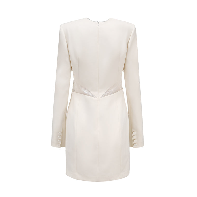 Minikleid aus Spitze mit Rautenkragen in Weiß