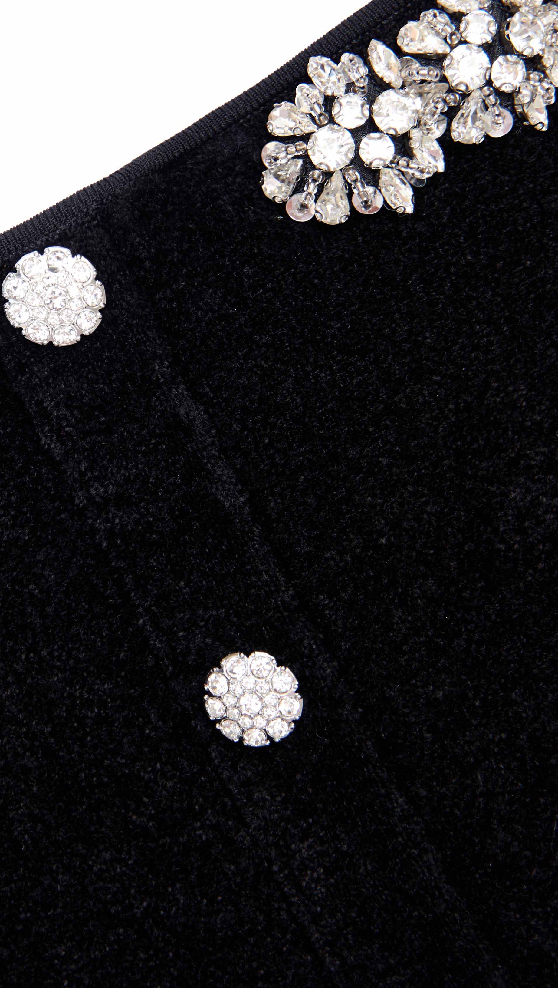 XAVIERA BLACK CHENILLE KNIT CRYSTAL TRIM MIDI DRESS