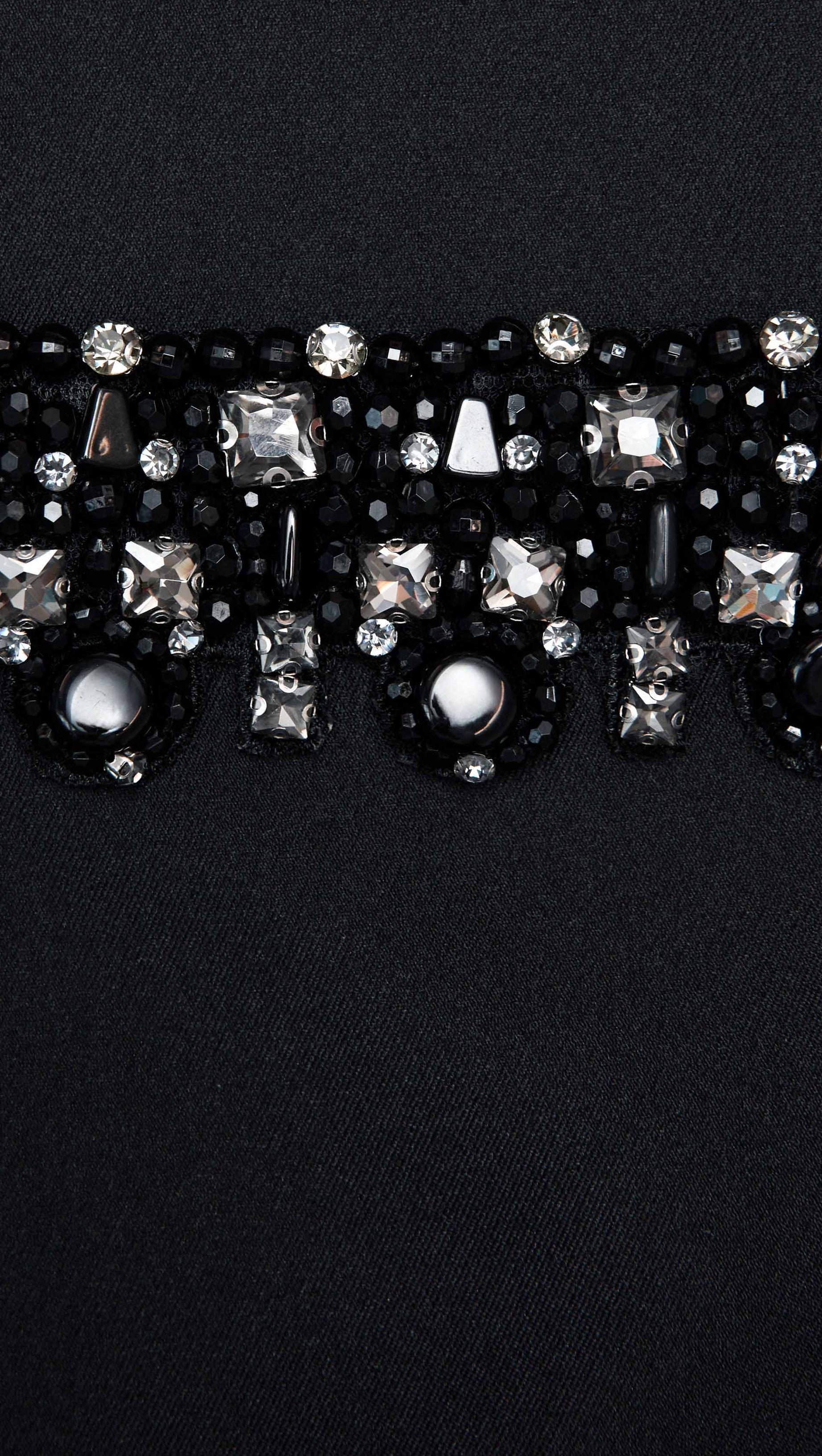 MAGGIE BLACK TAFFETA EMBELLISHED TRIM MINI DRESS