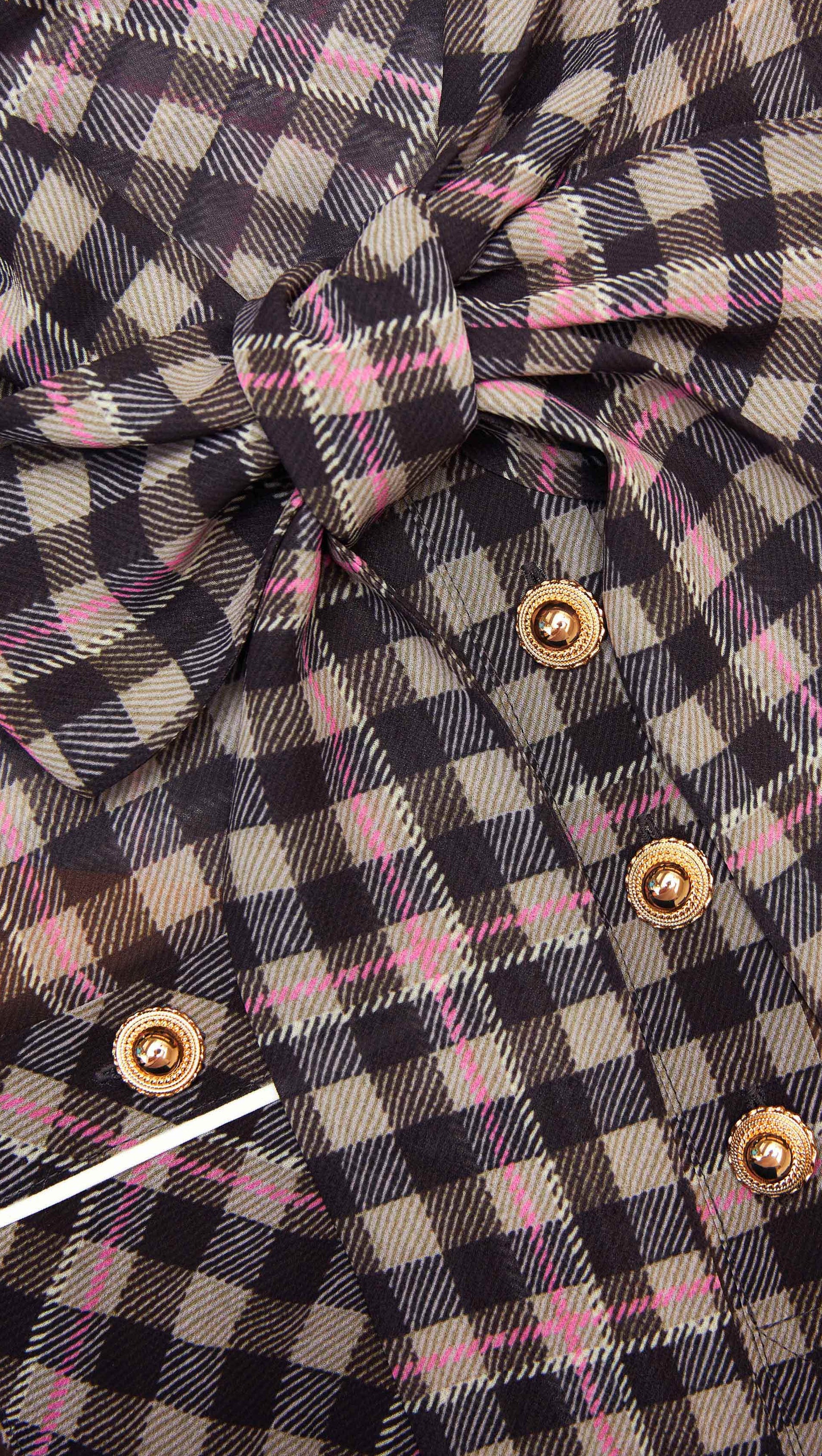 FRANCES BROWN CHECK CHIFFON MINI DRESS