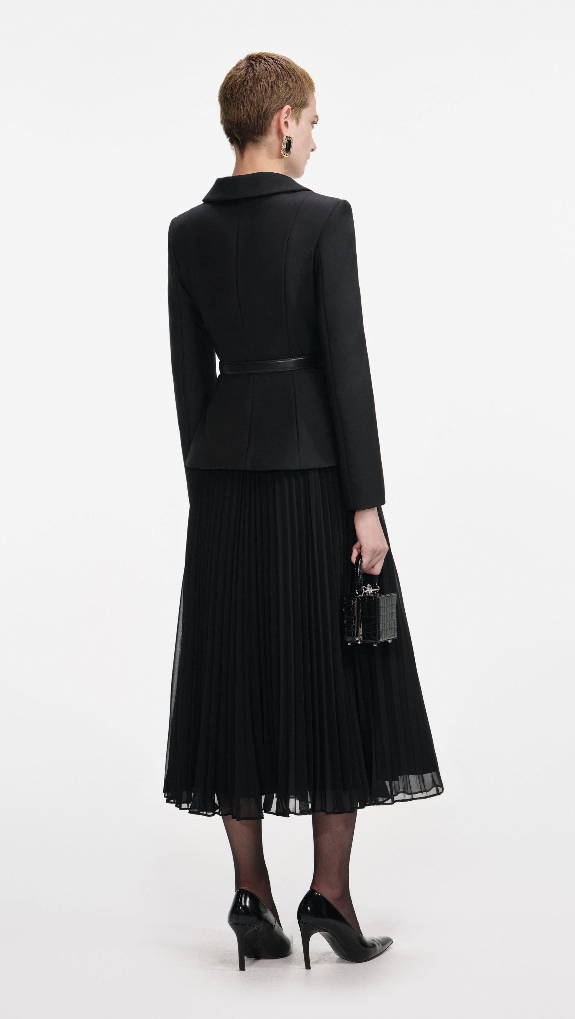 ROSALIND BLACK WOOL CREPE MIDI DRESS