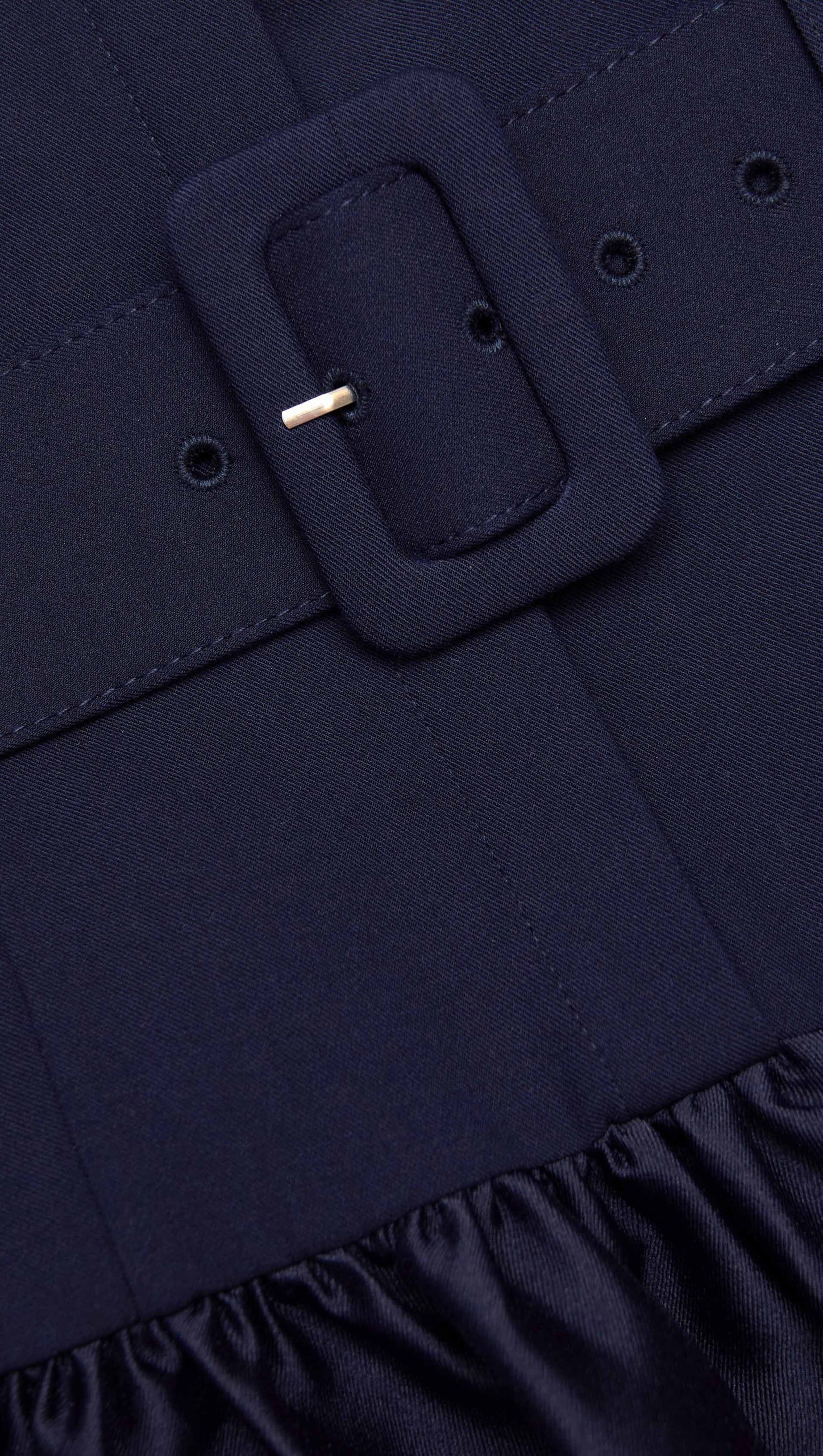 NAOMI NAVY BELTED TWILL MIDI DRESS