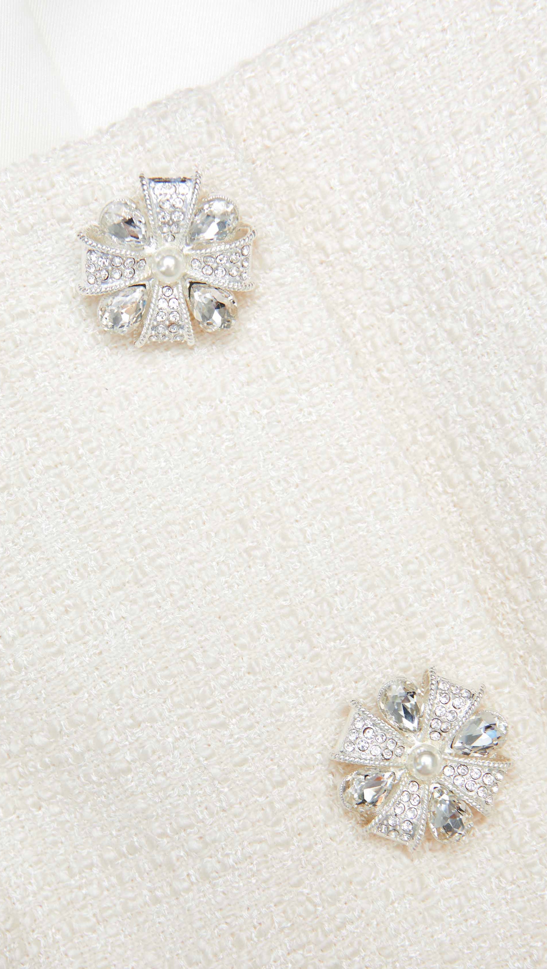 YURI CREAM BOUCLE LONG SLEEVE CHIFFON MIDI DRESS