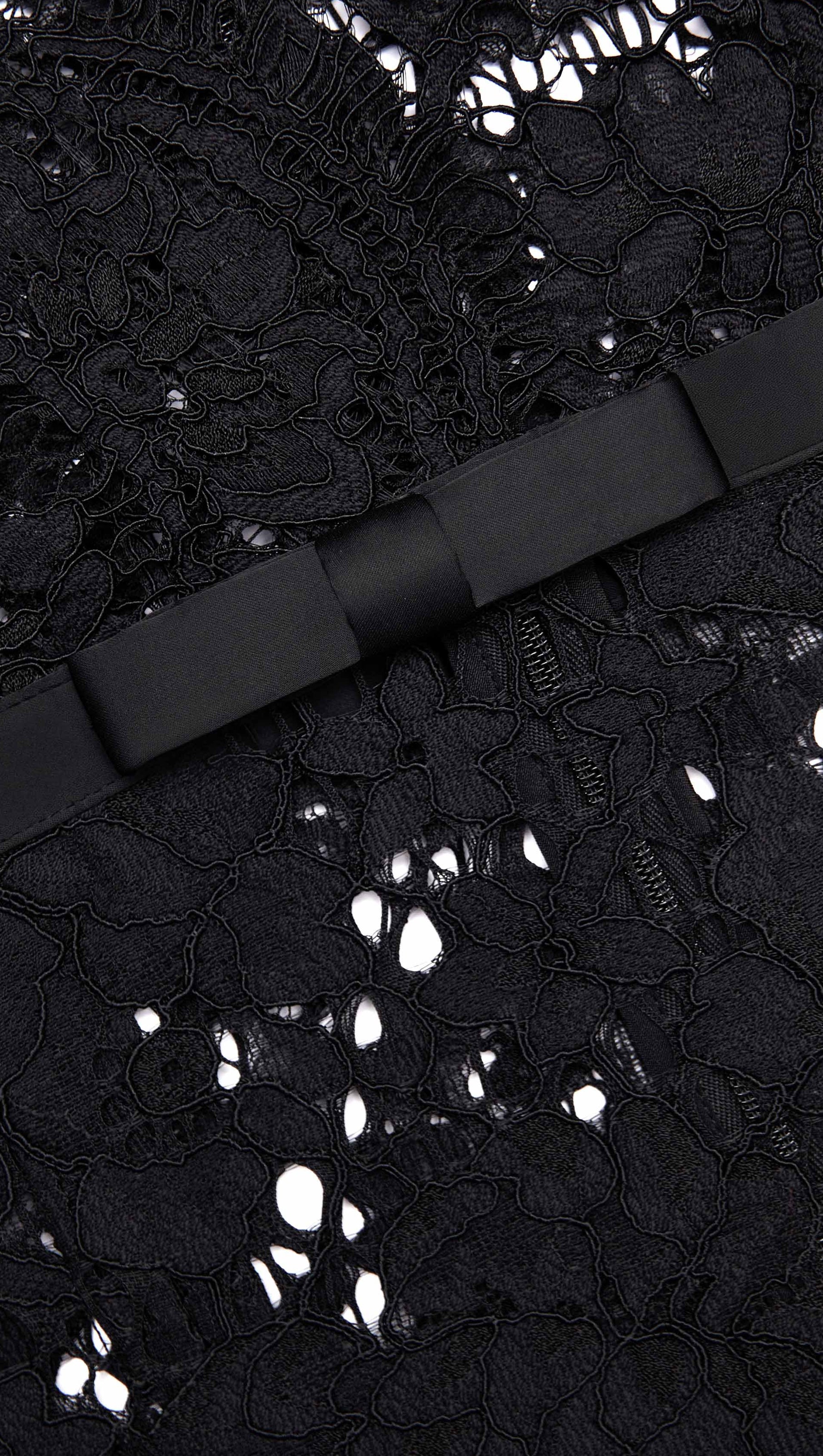AIIZIE ASHLEY FLORAL LACE HOLLOW MIDI DRESS IN BLACK - product image