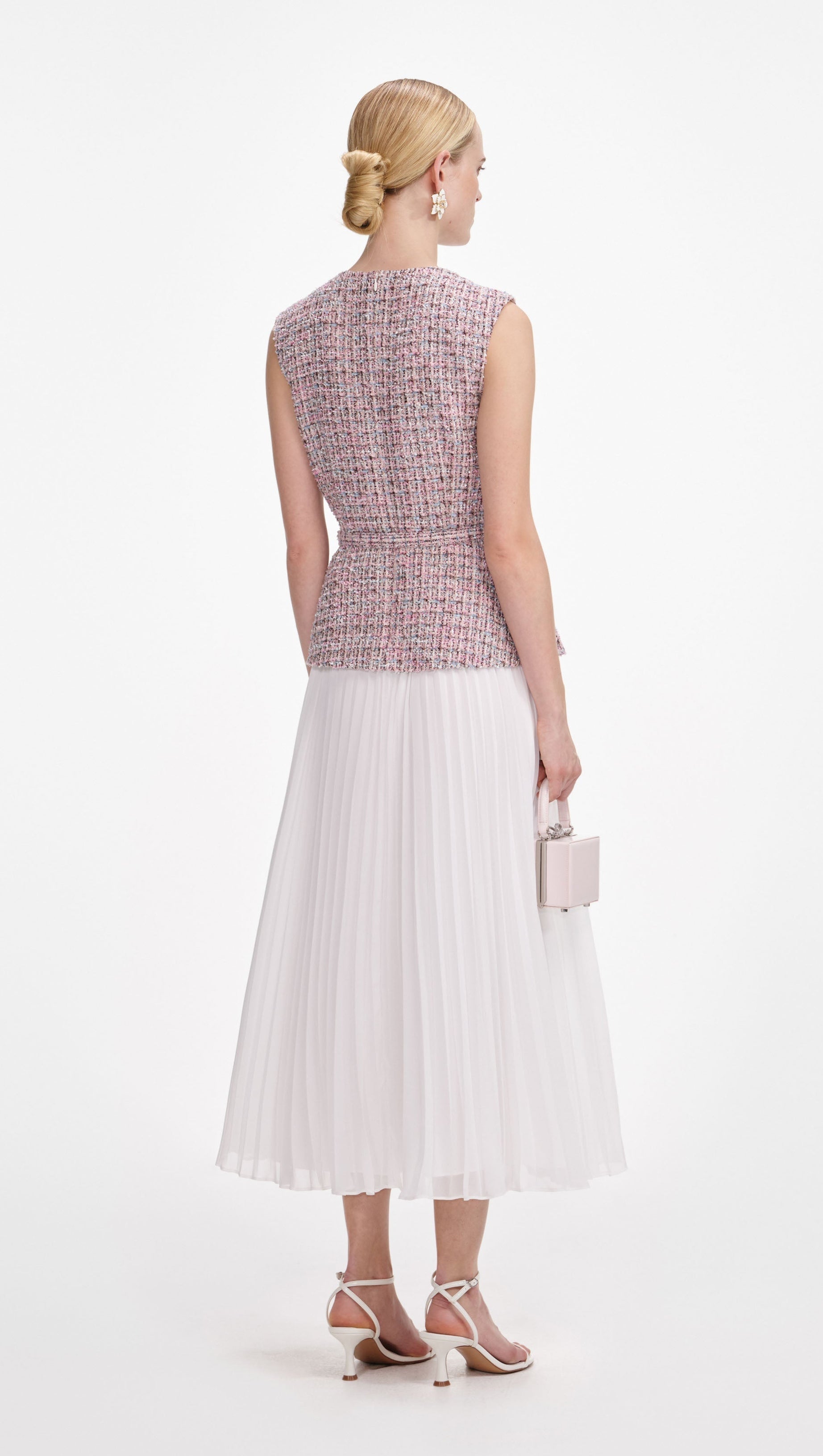 ADITI PINK BOUCLE CHIFFON MIDI DRESS