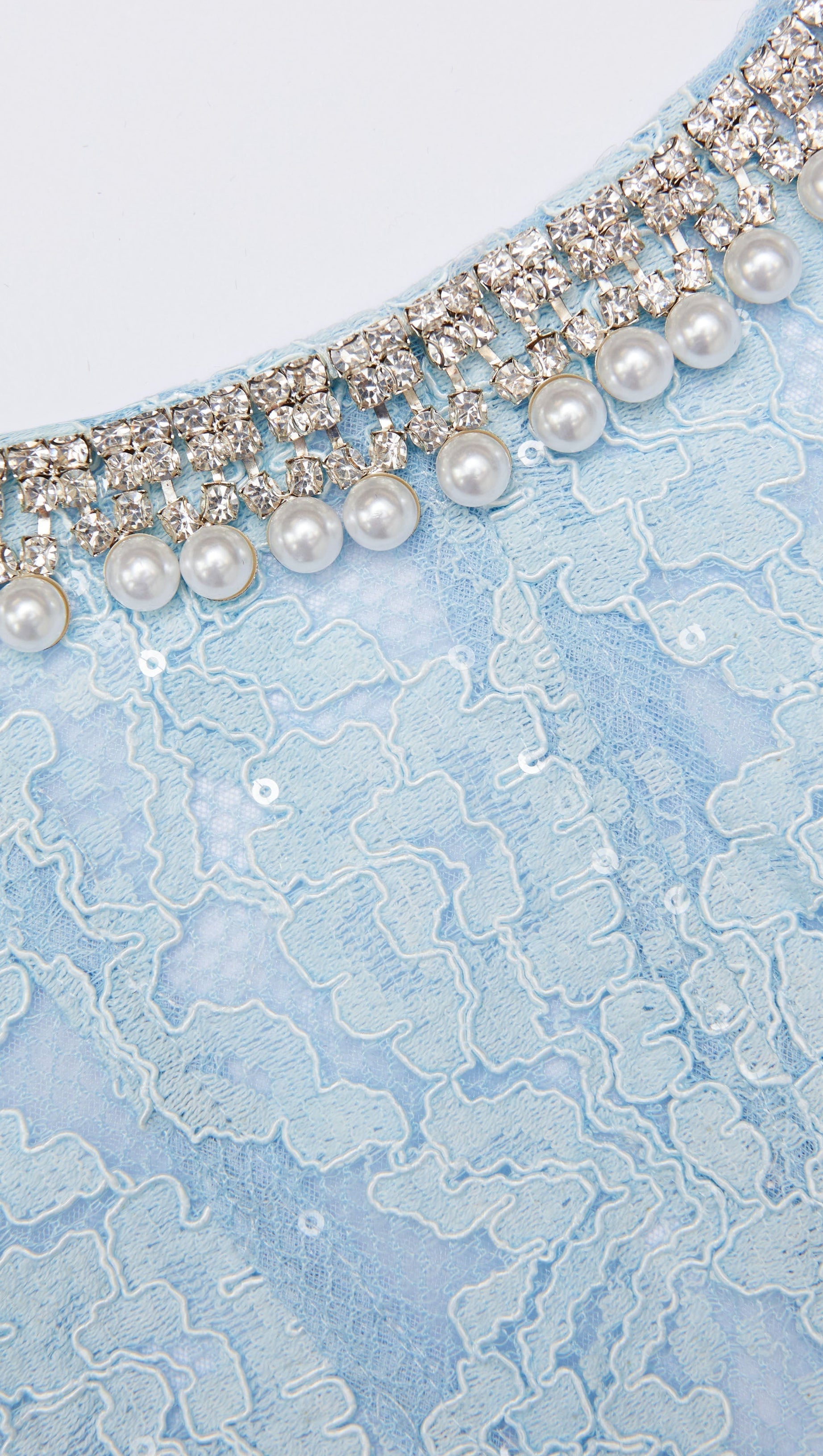 VALERIE BLUE LACE EMBELLISHED MIDI DRESS