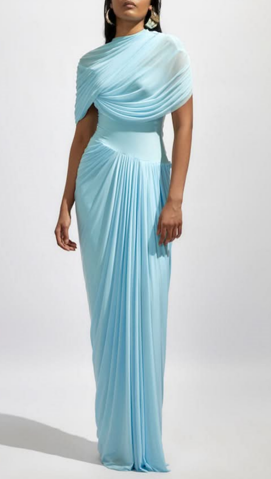 AAKIFA ASYMMETRIC DRAPED MAXI DRESS IN BABY BLUE