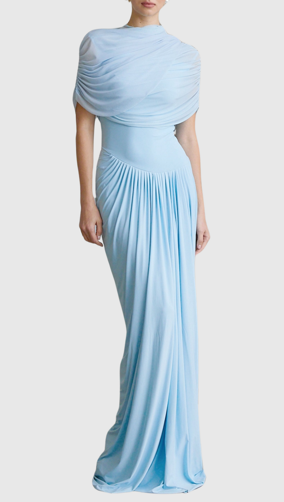 AAKIFA ASYMMETRIC DRAPED MAXI DRESS IN BABY BLUE
