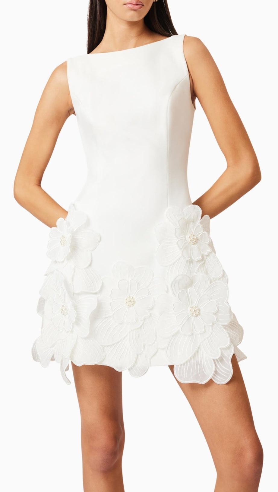 ABITO CORTO ADALGISA CON APPLICAZIONI FLOREALI IN BIANCO