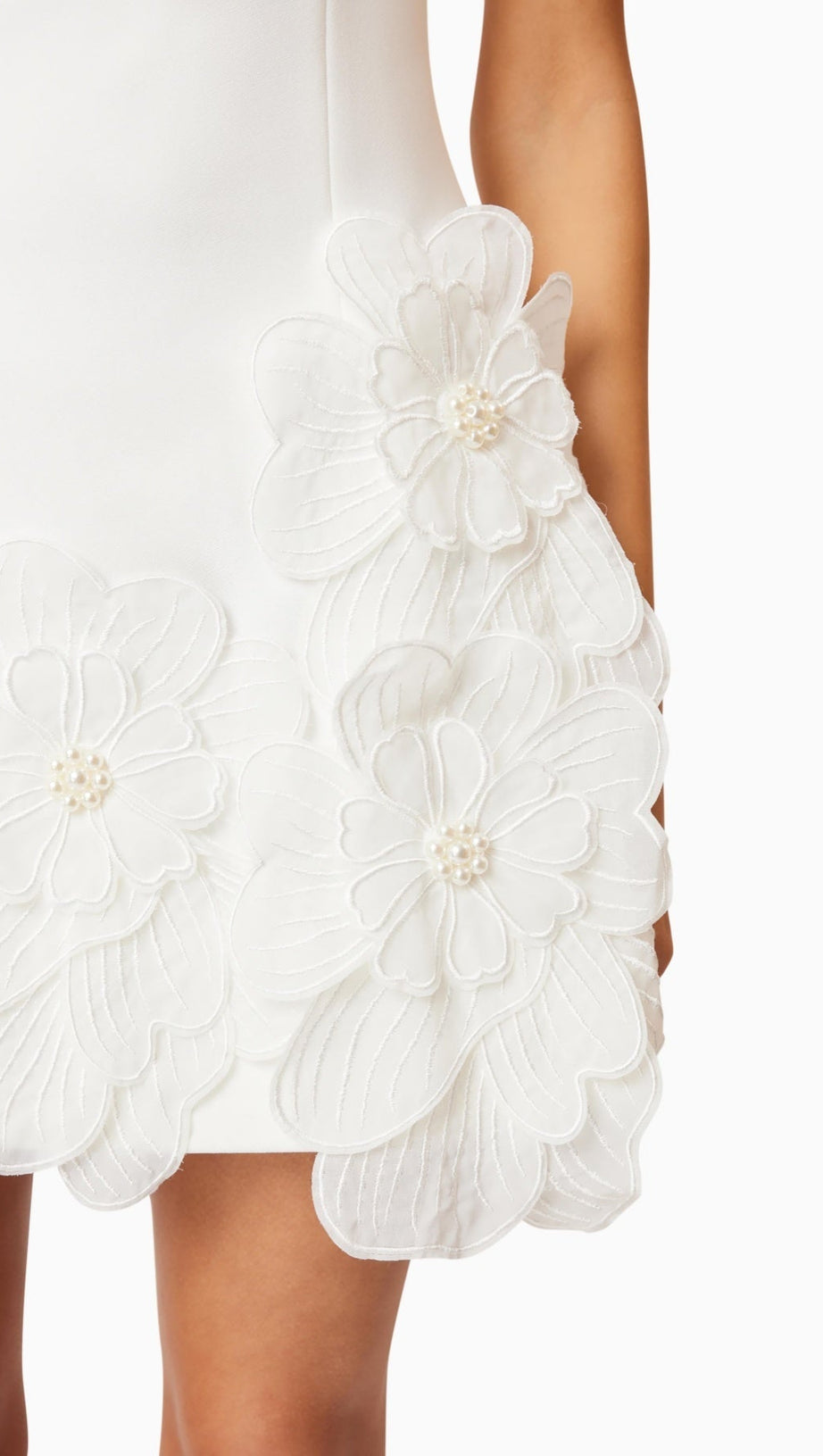 ABITO CORTO ADALGISA CON APPLICAZIONI FLOREALI IN BIANCO