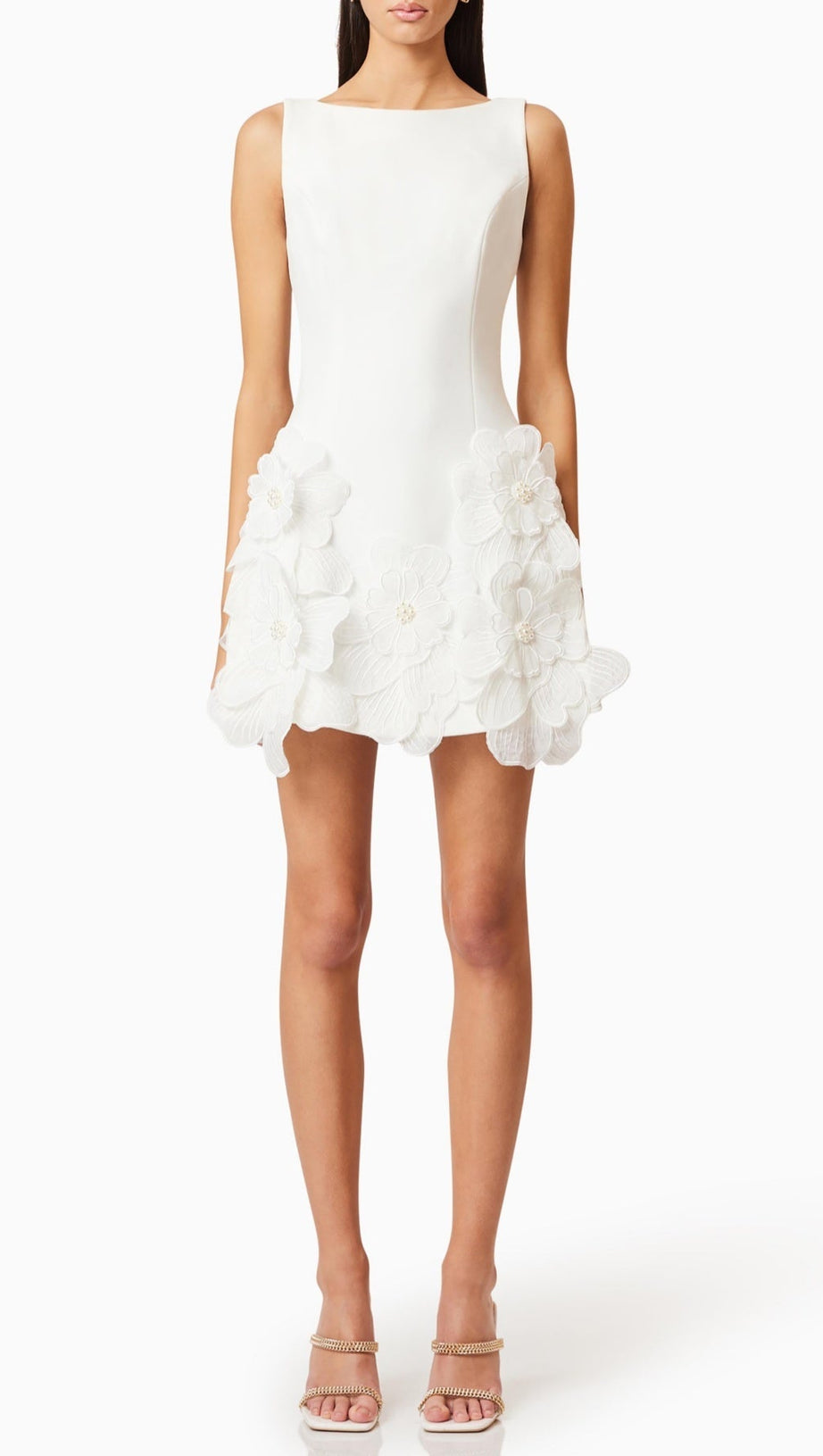 ABITO CORTO ADALGISA CON APPLICAZIONI FLOREALI IN BIANCO
