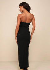 After Hours Black Strapless Ruffled Maxi Dress
