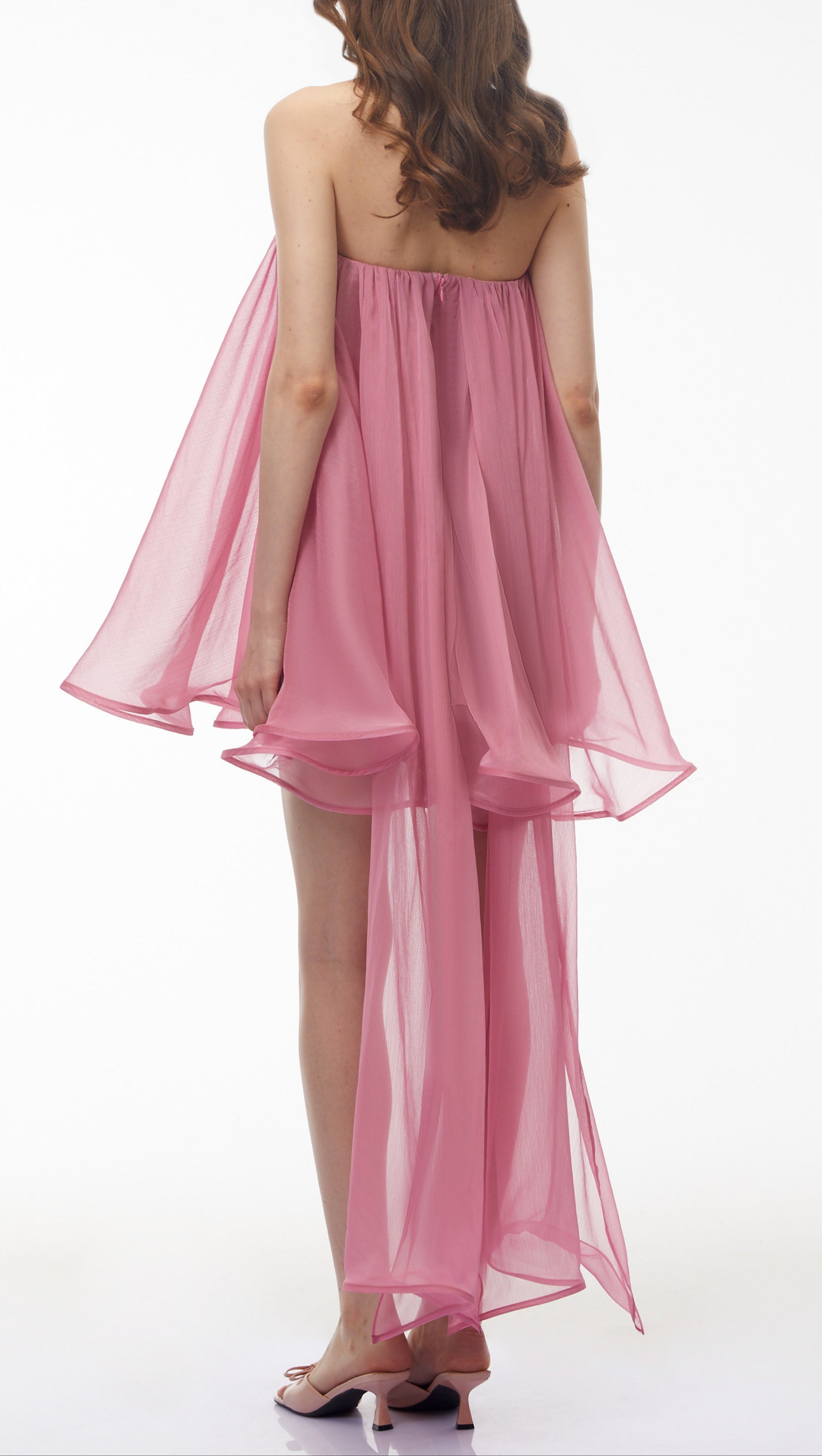 Rose Pink Off Shoulder Ruched Mini Dress with Ribbon