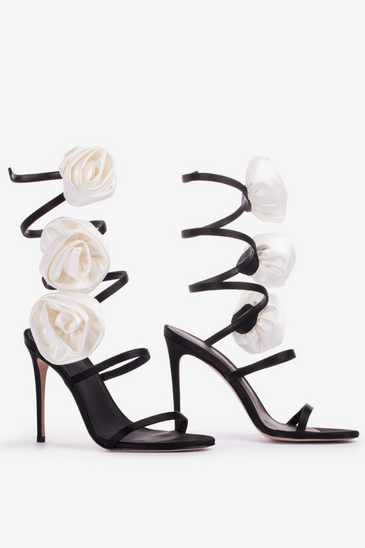 AIIZIE ALANA ROSE TWISTS SATIN SANDALS - BLACK - product image