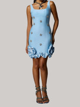 rachel Rhinestone Flower Bandage Mini Dress in blue