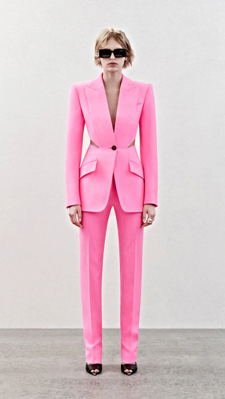SLASHED SINGLE-BREASTED JACKET SUIT IN PINK