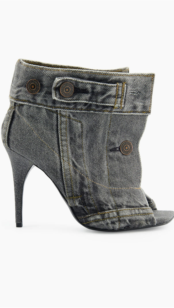 AIIZIE ALISSON DENIM BUTTON FISH MOUTH SANDAL BOOTIE - product image