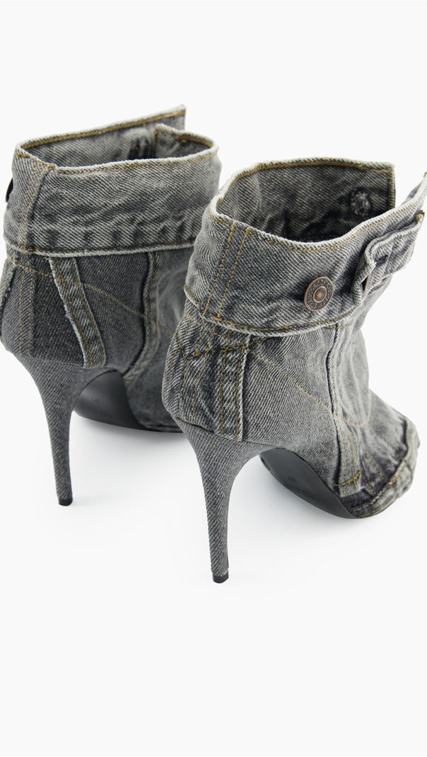 AIIZIE ALISSON DENIM BUTTON FISH MOUTH SANDAL BOOTIE - product image