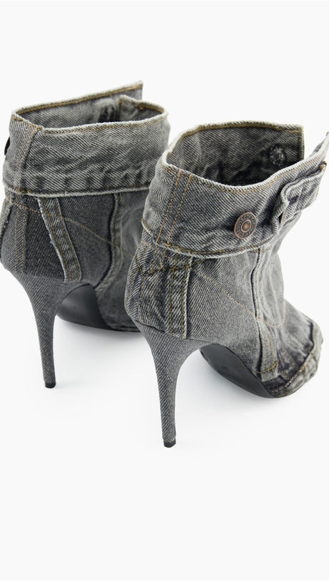 Alisson – Denim-Sandalen mit Knopfleiste und Fischmaul