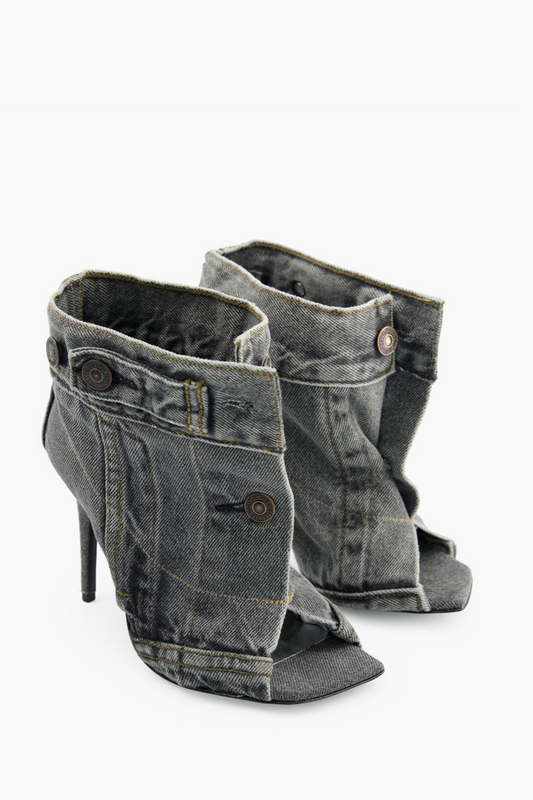 AIIZIE ALISSON DENIM BUTTON FISH MOUTH SANDAL BOOTIE - product image