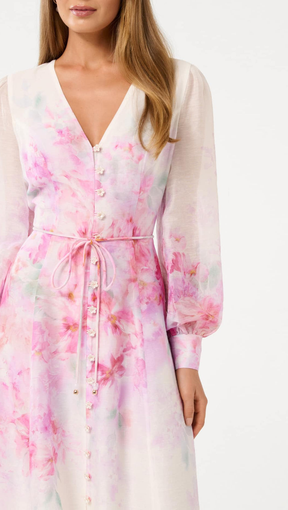 VIRGINIA FLORAL PRINTED MIDI DRESS IN PINK