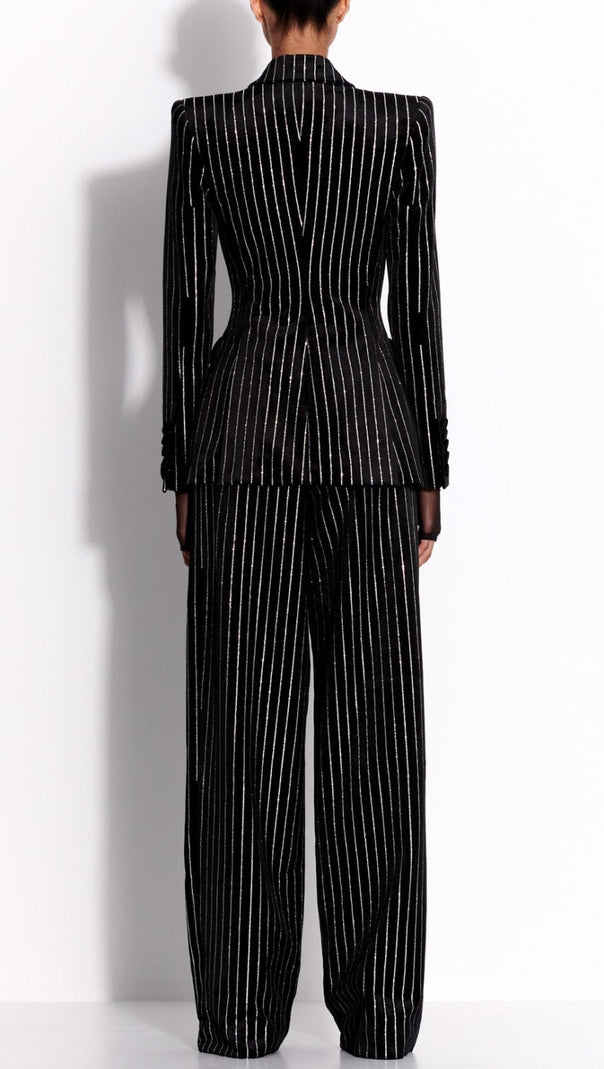 AIIZIE ALLY CRYSTAL PINSTRIPE BLAZER SET IN BLACK - product image