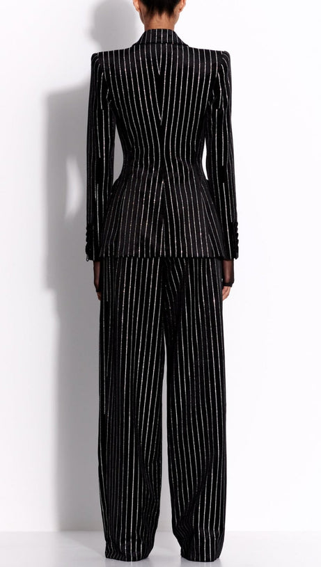 ALLY CRYSTAL PINSTRIPE BLAZER SET IN BLACK