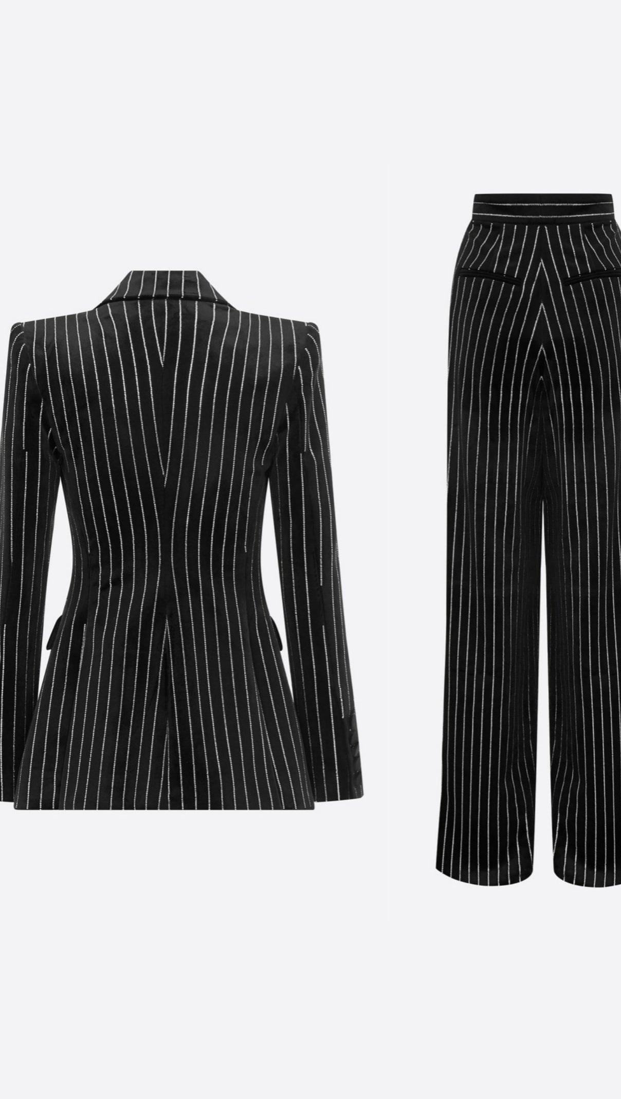 AIIZIE ALLY CRYSTAL PINSTRIPE BLAZER SET IN BLACK - product image