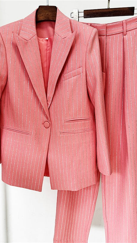 ALLY CRYSTAL PINSTRIPE BLAZER SET IN PINK