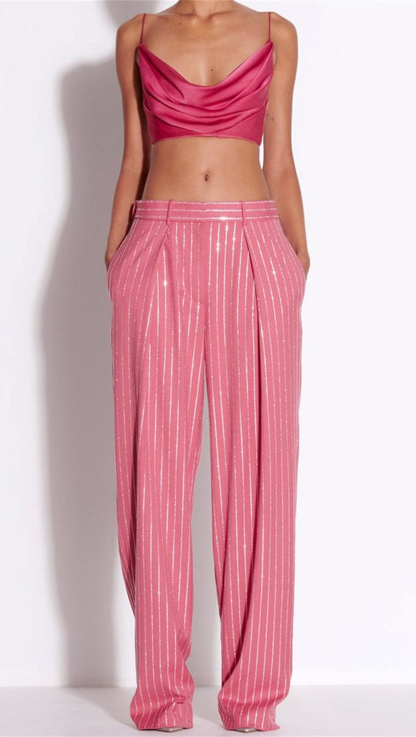 AIIZIE ALLY CRYSTAL PINSTRIPE BLAZER SET IN PINK - product image