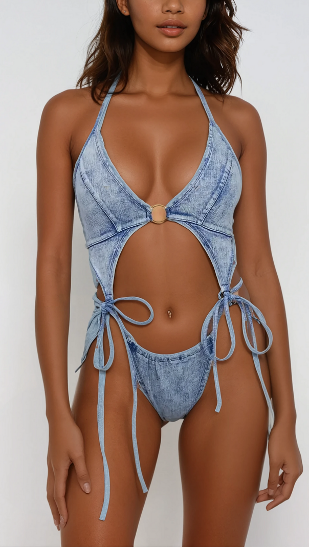 AIIZIE OCTAVIA LACE UP CUTOUT ONE PIECE SWIMSUIT - product image