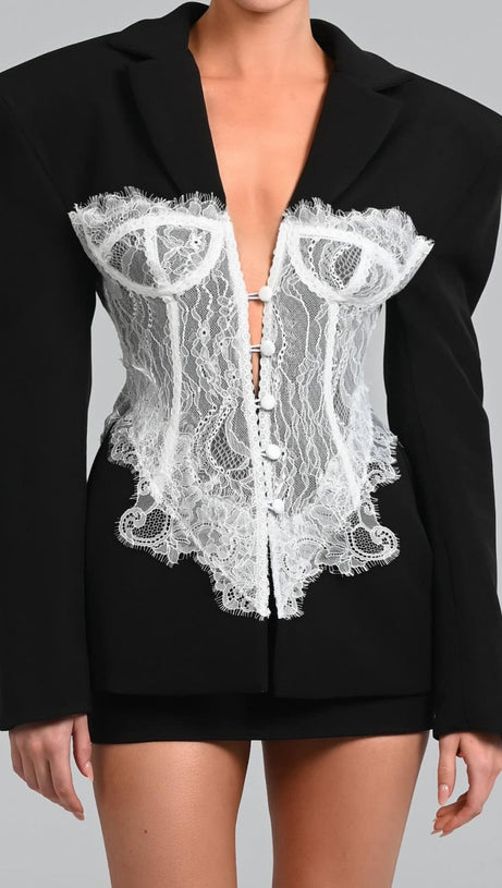 ALVERA LACE CORSET BLAZER IN BLACK