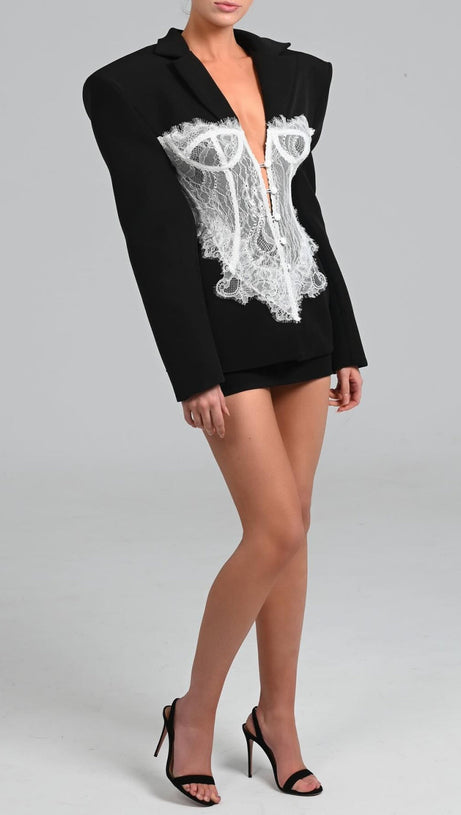ALVERA LACE CORSET BLAZER IN BLACK