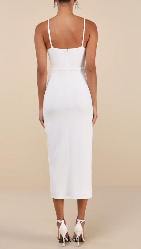 WHITE BUSTIER TULIP MIDI DRESS