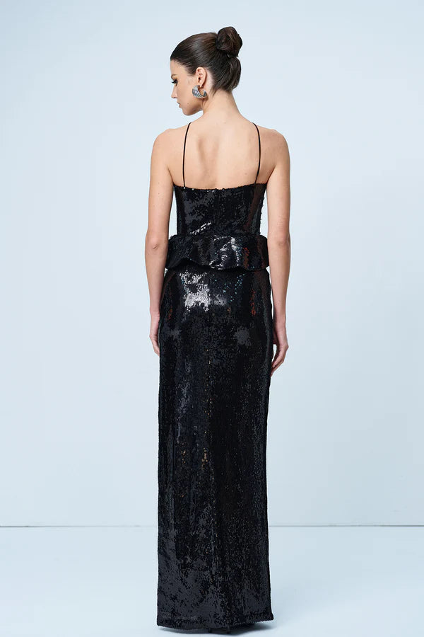AIIZIE PEPLUM WAIST SEQUIN MAXI DRESS IN BLACK - product image