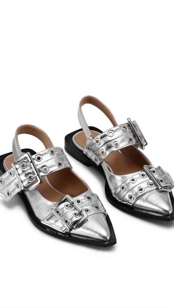 AIIZIE ANABELLA BUCKLE BALLERINAS - SILVER - product image