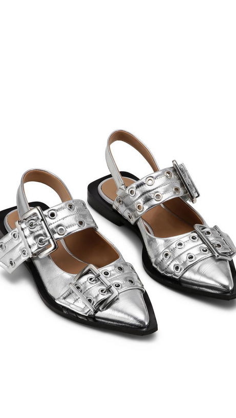 Anabella Ballerinas mit Schnalle – Silber