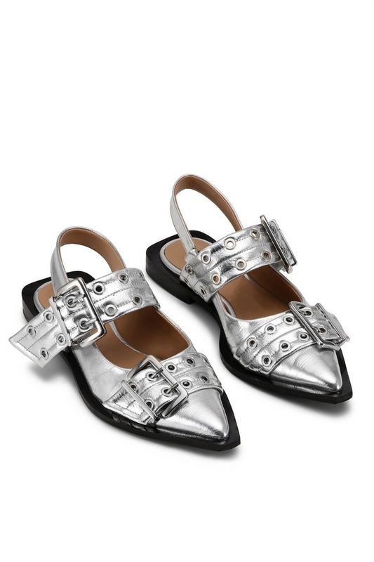 AIIZIE ANABELLA BUCKLE BALLERINAS - SILVER - product image