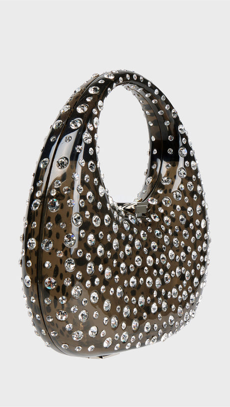 ANNABEL CLEAR CRYSTAL EMBELLISHED ACRYLIC CLUTCH - BLACK