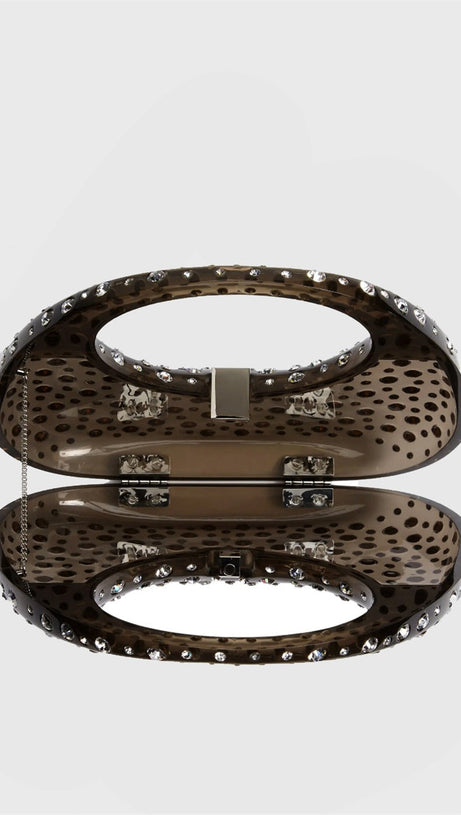 ANNABEL CLEAR CRYSTAL EMBELLISHED ACRYLIC CLUTCH - BLACK